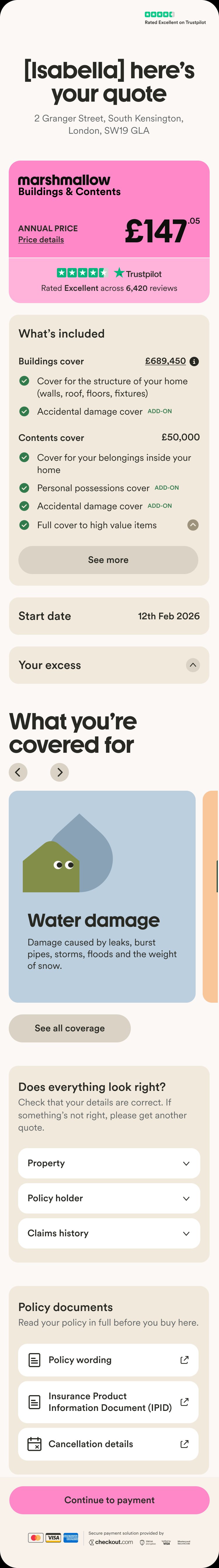 Home insurance quote page