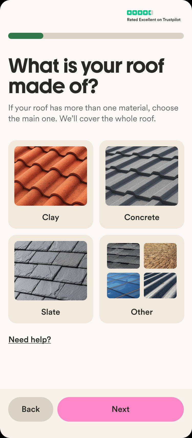 Roof type question screen