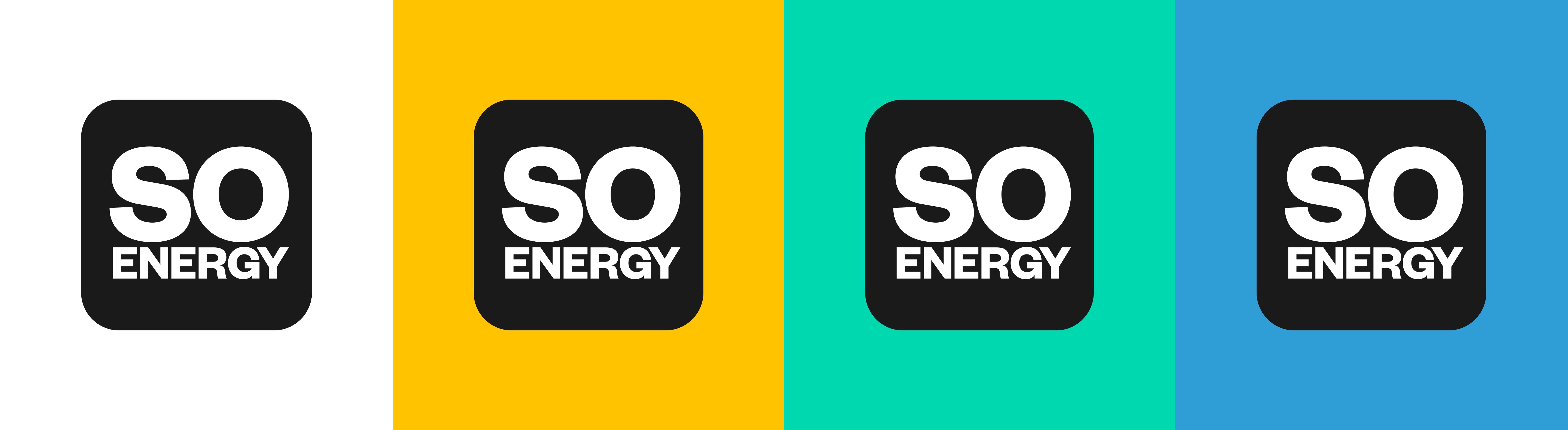 So Energy logo across multiple brand colours