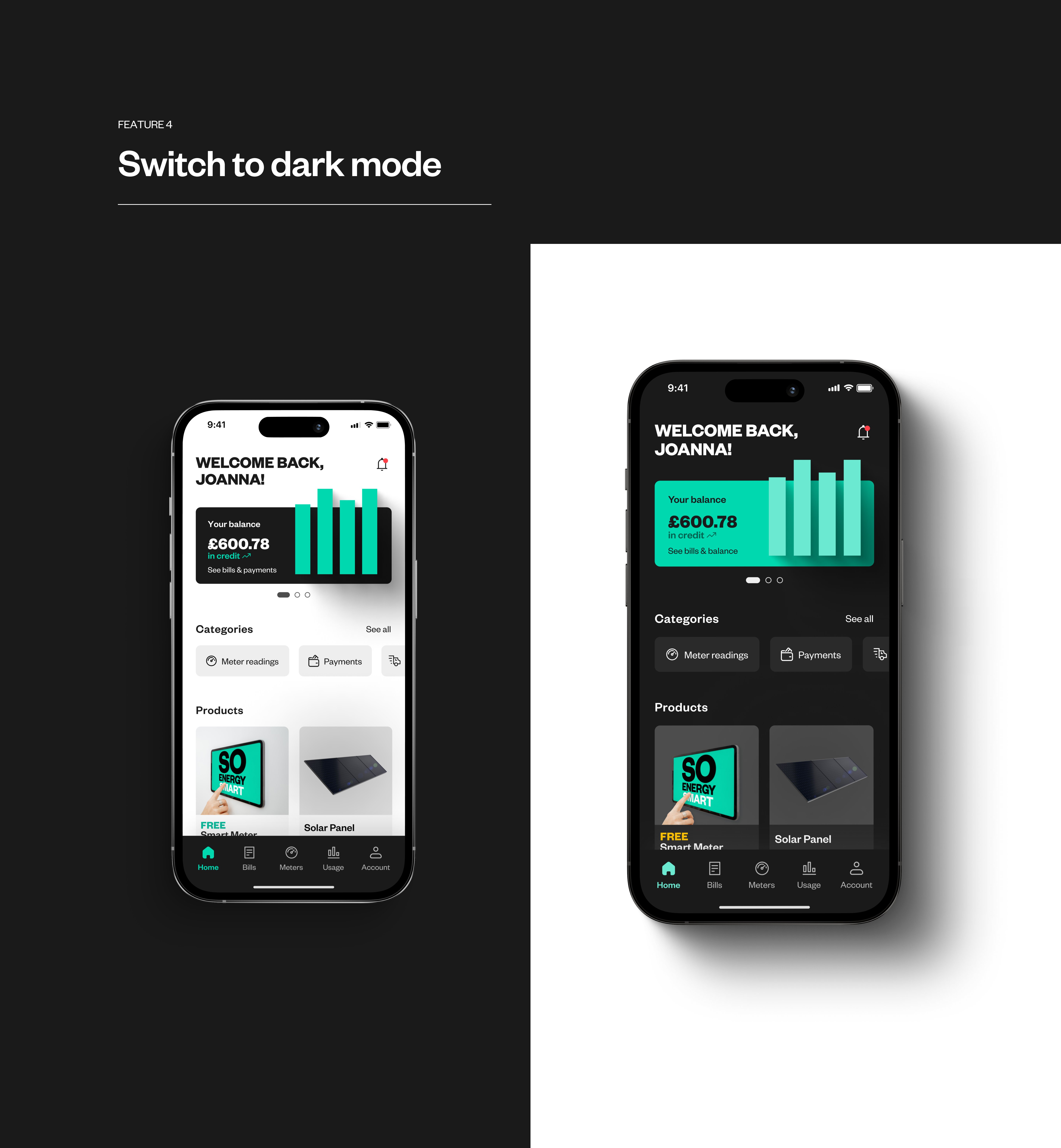 Switch to dark mode — light and dark mode comparison